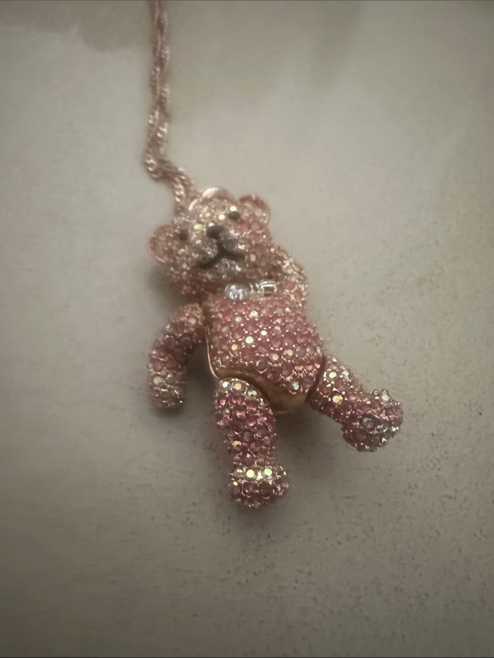 Betsey Johnson Pink Crystal Teddy Bear Pendant Necklace